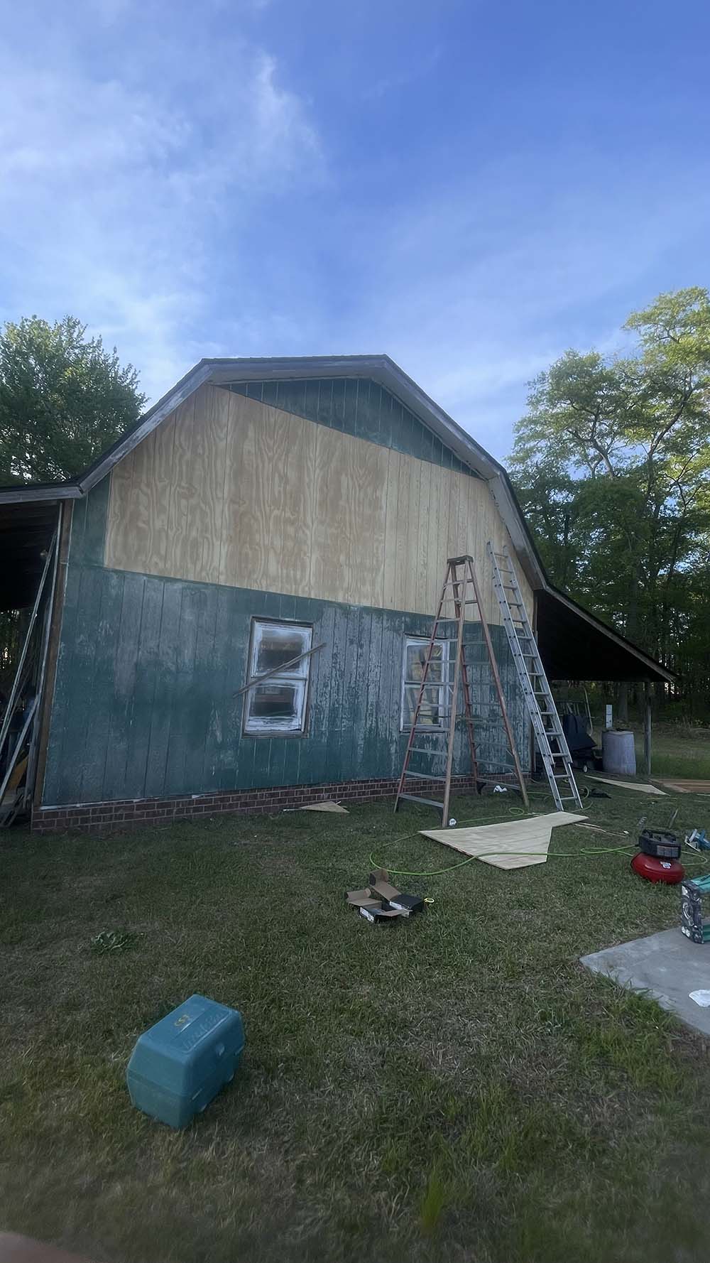 New t1-11 siding installed on a barn wall